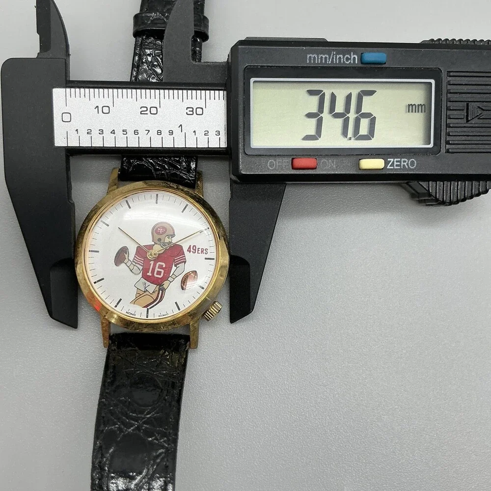 Vintage San Francisco 49ers Mens Watch 35mm White Dial Gold Manual Wind Leather